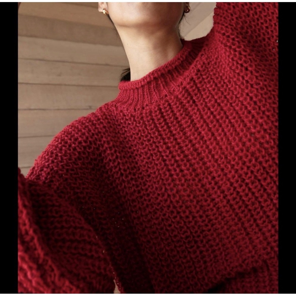 Marcella L Audrey Sweater Oversized Red Chunky Knit Fisherman Wool Roll neck NYC - Picture 3 of 10